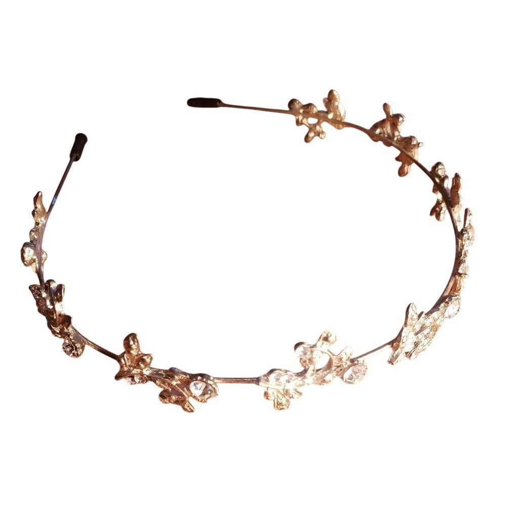 Gold Floral Rhinestone Headband‎ Delicate Leaf Wedding Prom Hair Accessory Tiara